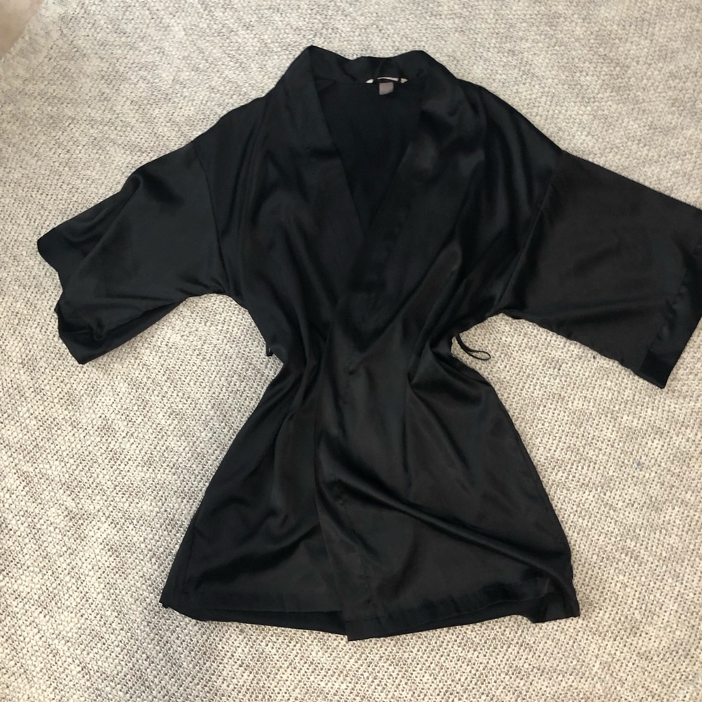 black silky victoria’s secret robe